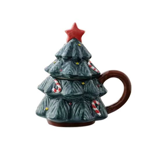 Evergreen Christmas tree mug with lid – green