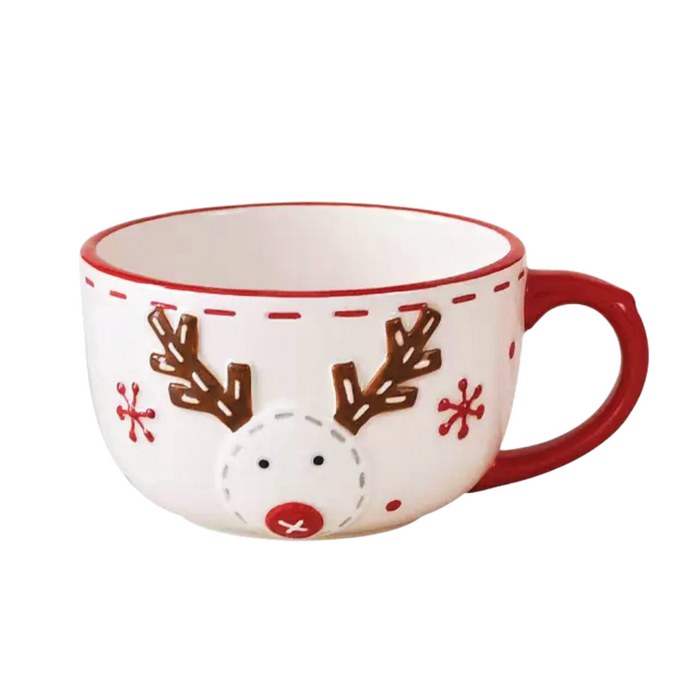 Rudolph reindeer breakfast mug – white and red