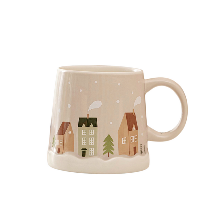 Winter village ceramic mug – cream