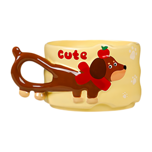 Happy Sausage dog mug – butter yellow