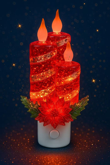 Twinkle Tide Plug-in Night Light w/ Poinsettia Candle