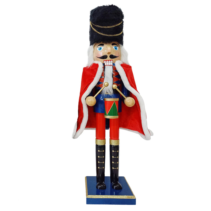 Wooden Nutcracker with Drums - Red Cape 38cm