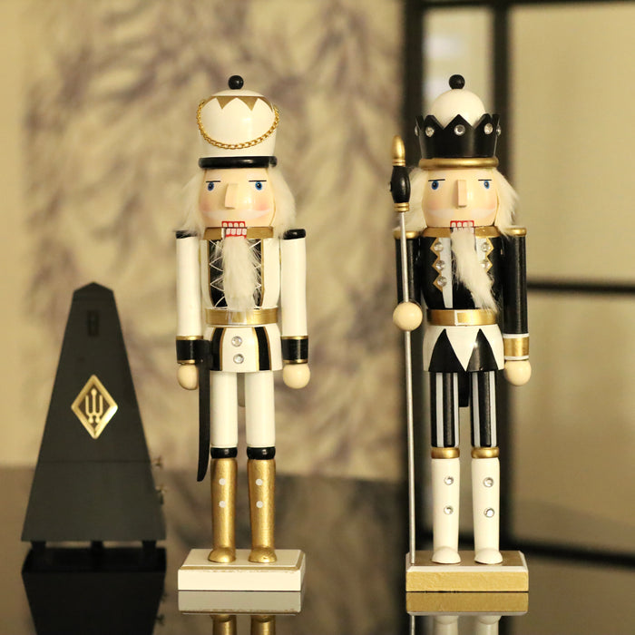 Wooden Nutcracker King - Black & White Uniform 38cm