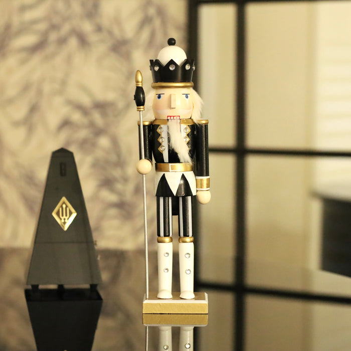 Wooden Nutcracker King - Black & White Uniform 38cm