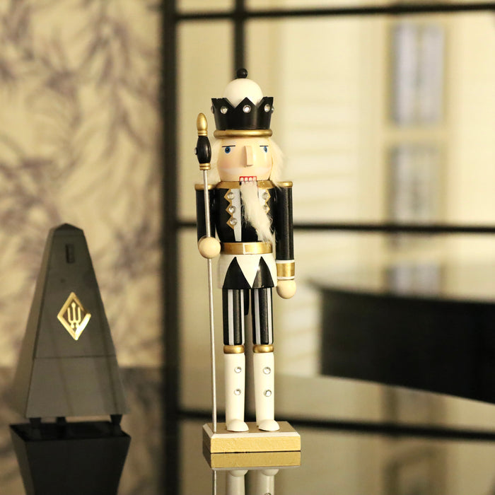 Wooden Nutcracker King - Black & White Uniform 38cm