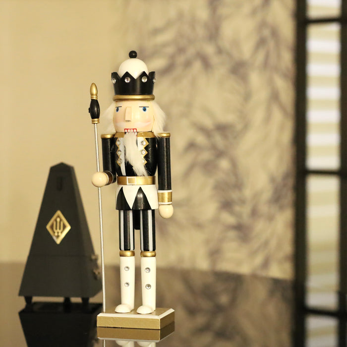 Wooden Nutcracker King - Black & White Uniform 38cm