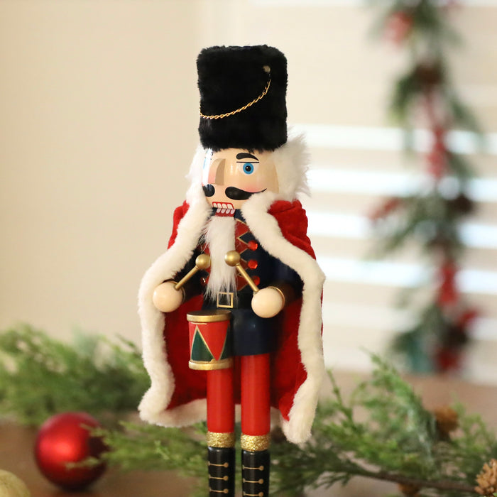 Wooden Nutcracker with Drums - Red Cape 38cm