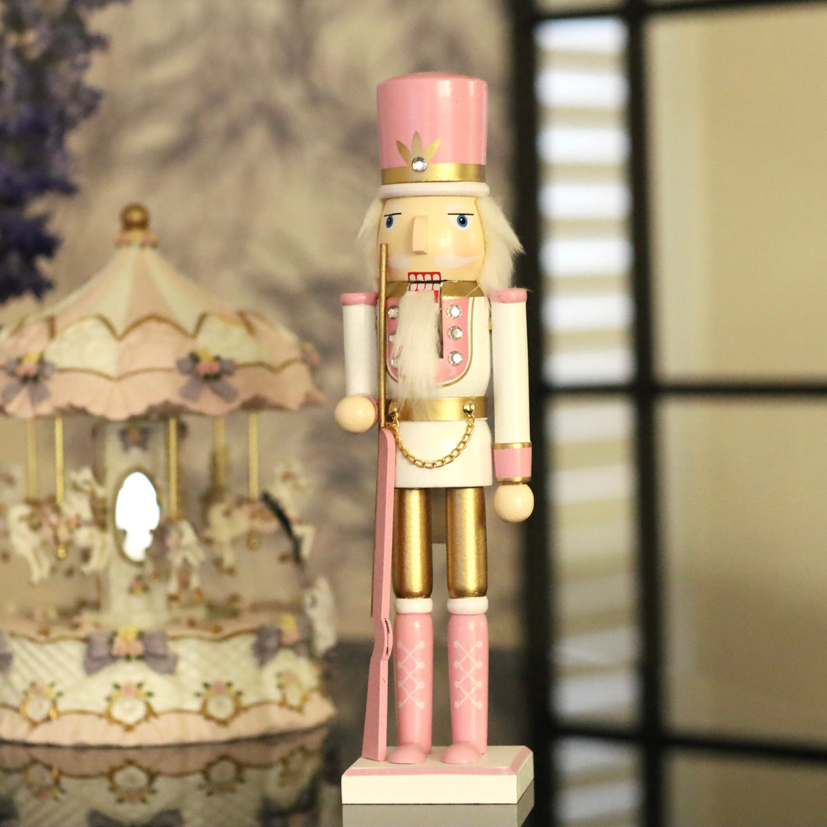 Wooden Nutcracker with Gun Pink Uniform 38cm — Xmas & Co.