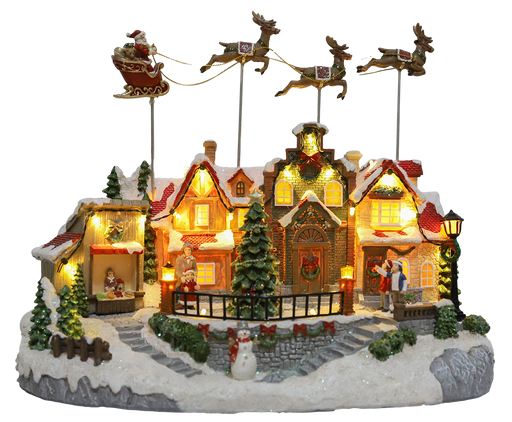 Animated Christmas village with Santa sleigh and reindeer – illuminated front view