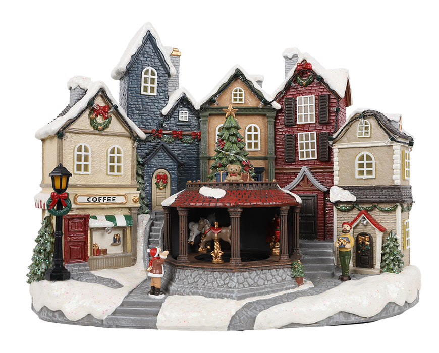 Animated Christmas village carousel – alternate front view