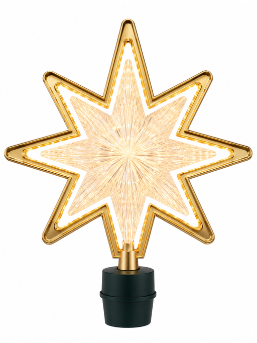 Radiant rotating star Christmas tree topper – illuminated front view
