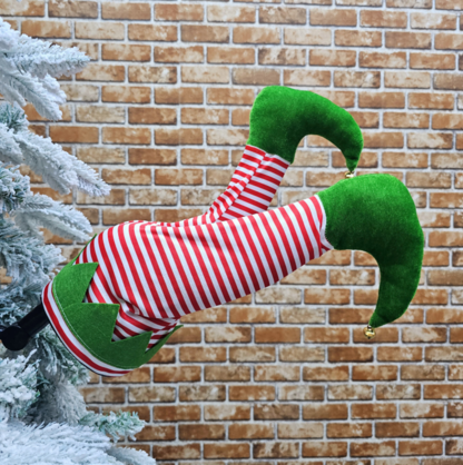 Elf kicking legs animated Christmas tree decoration – front view