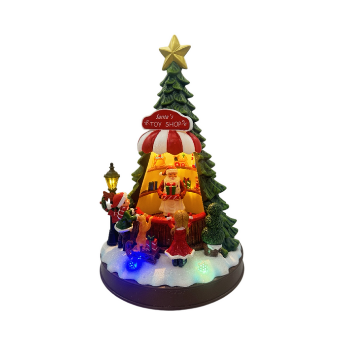 Animated Christmas tree with rotating Santa – illuminated front view
