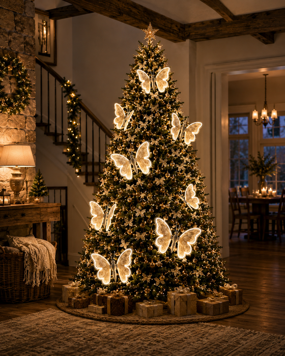 46cm fluttering butterfly lights on a warm Christmas tree – lifestyle view