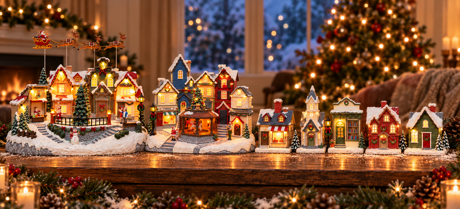 Illuminated Christmas village display