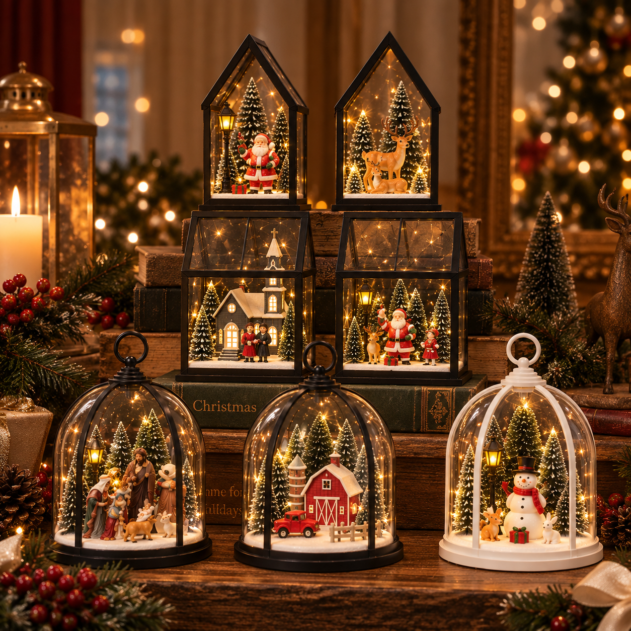 Illuminated glass Christmas shadow boxes