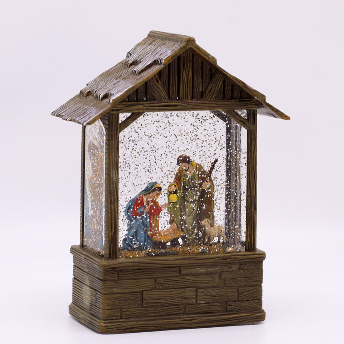 Snowing Nativity Stable Christmas Lantern