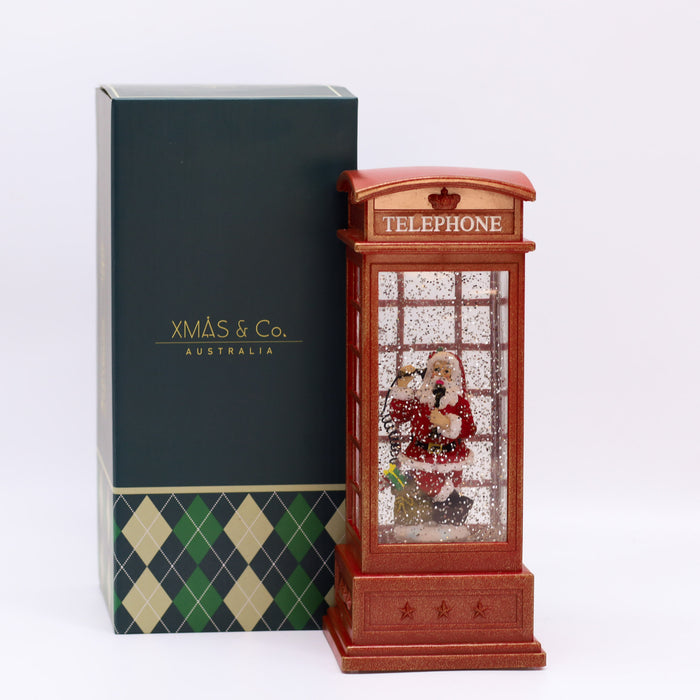 Snowing Telephone Box Christmas Lantern - Santa