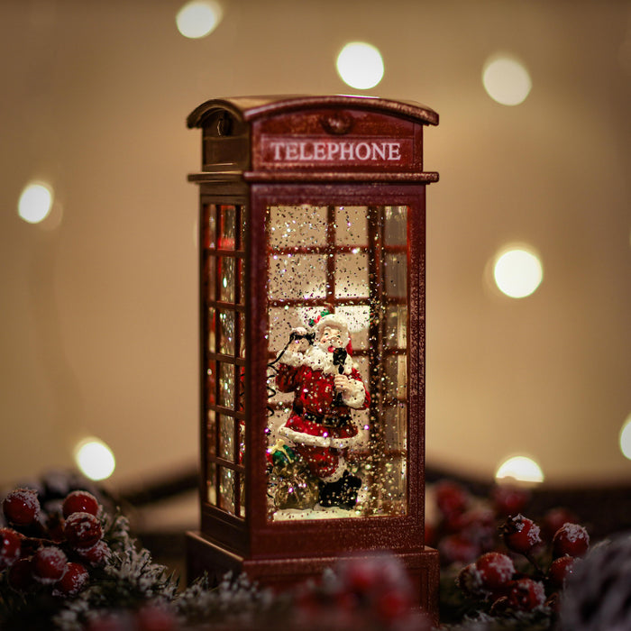 Snowing Telephone Box Christmas Lantern - Santa