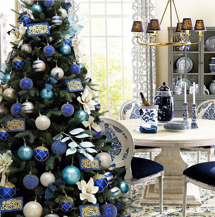 Christmas Baubles Decoration Set Blue & White (32pc)