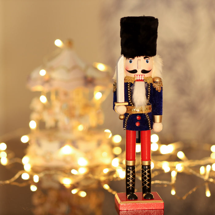 Christmas Wooden Nutcracker Velvet Uniform with Sword 38cm