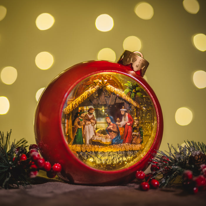 Snowing Bauble Christmas Lantern - Nativity