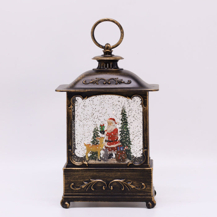 Christmas Snowing French Lantern Small - Santa