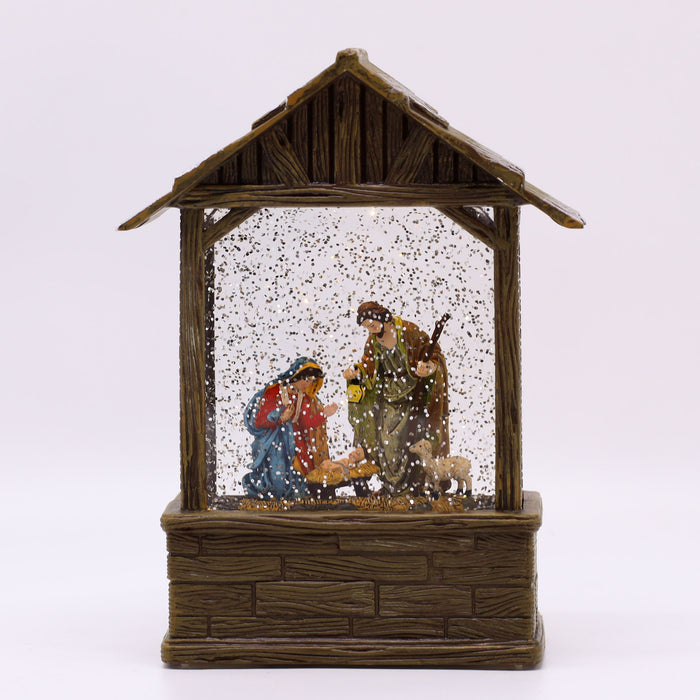 Snowing Nativity Stable Christmas Lantern