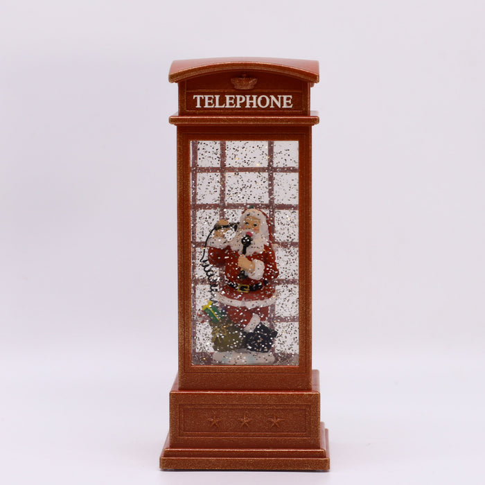Snowing Telephone Box Christmas Lantern - Santa