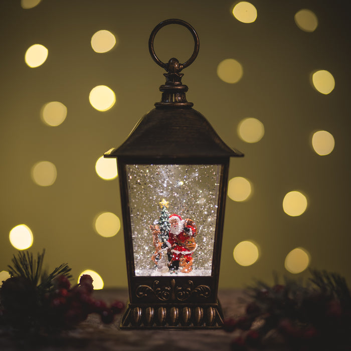 Christmas Snowing Tudor Lantern - Santa