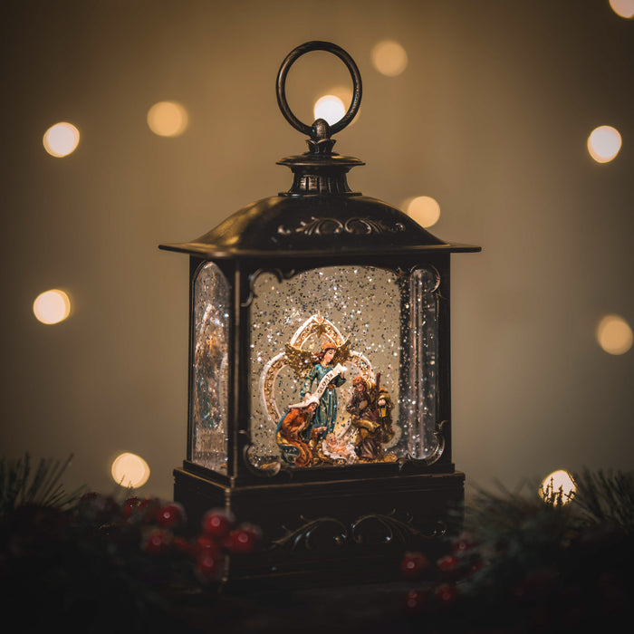 Christmas Snowing French Lantern Small - Nativity