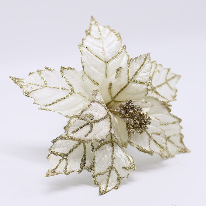 3pcs White Christmas Artificial Poinsettia Pick With Clip
