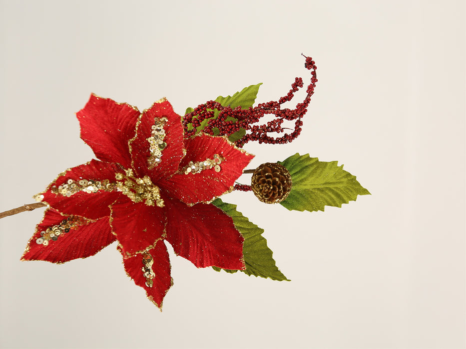 2pcs Christmas Artificial Poinsettia Picks with Berry