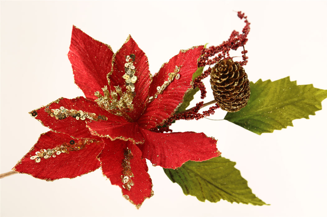 2pcs Christmas Artificial Poinsettia Picks with Berry