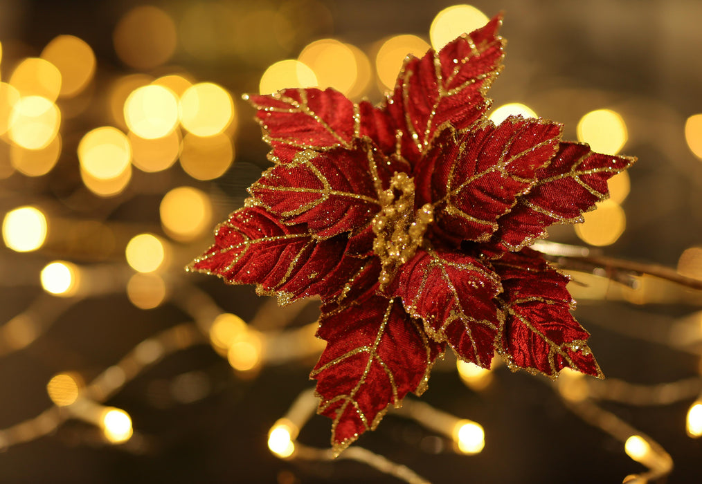 3pcs Red Christmas Artificial Poinsettia Pick With Clip