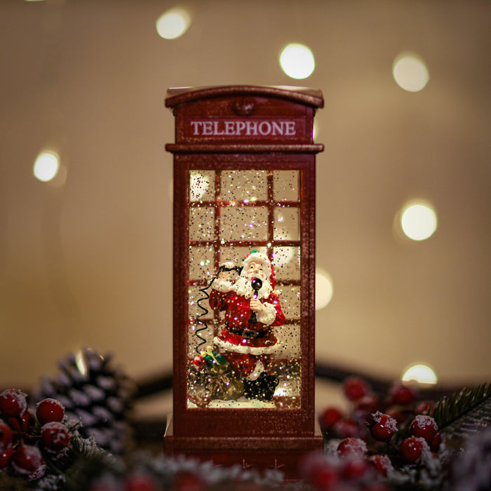 Snowing Telephone Box Christmas Lantern - Santa