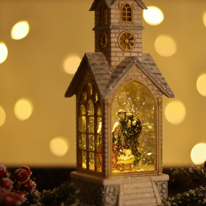 Snowing Church Christmas Lantern - Nativity