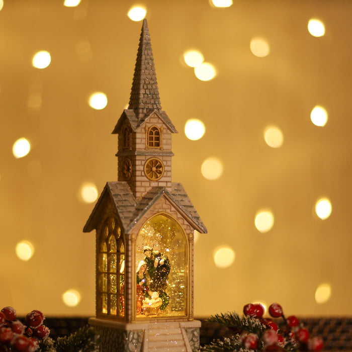 Snowing Church Christmas Lantern - Nativity